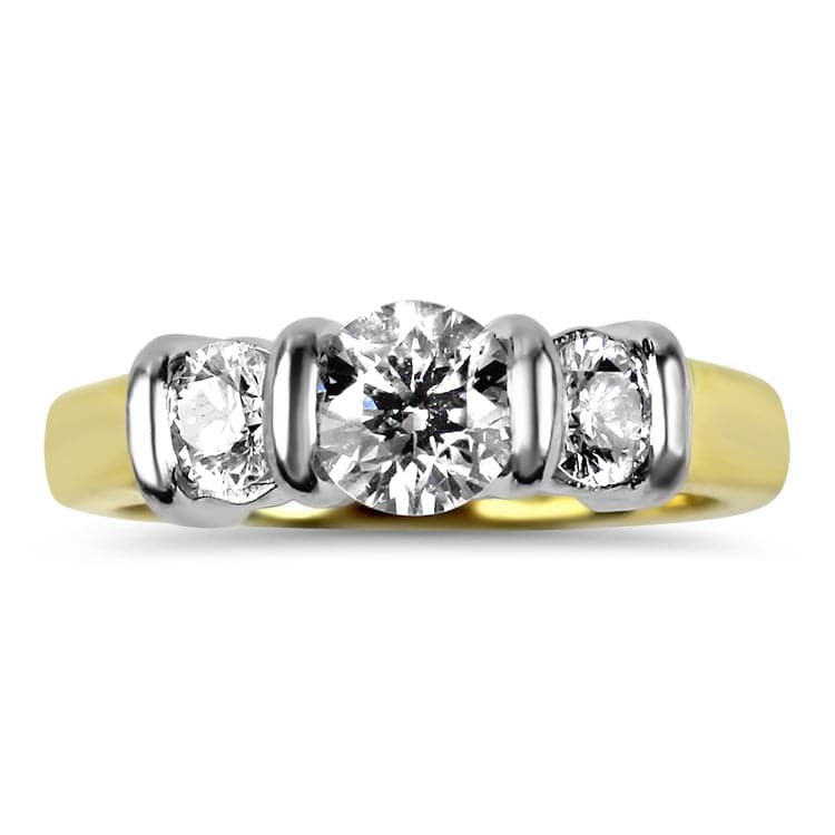 PAGE Estate Engagement Ring Platinum and 18k Yellow Gold Bar-Set Three Ideal Cut Diamond Ring 5.25