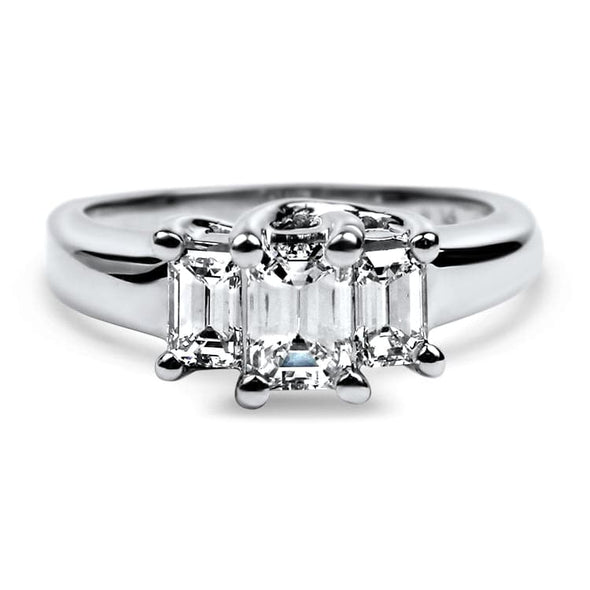 PAGE Estate Engagement Ring Platinum Emerald Cut .56ct Three-Stone Diamond Ring 6