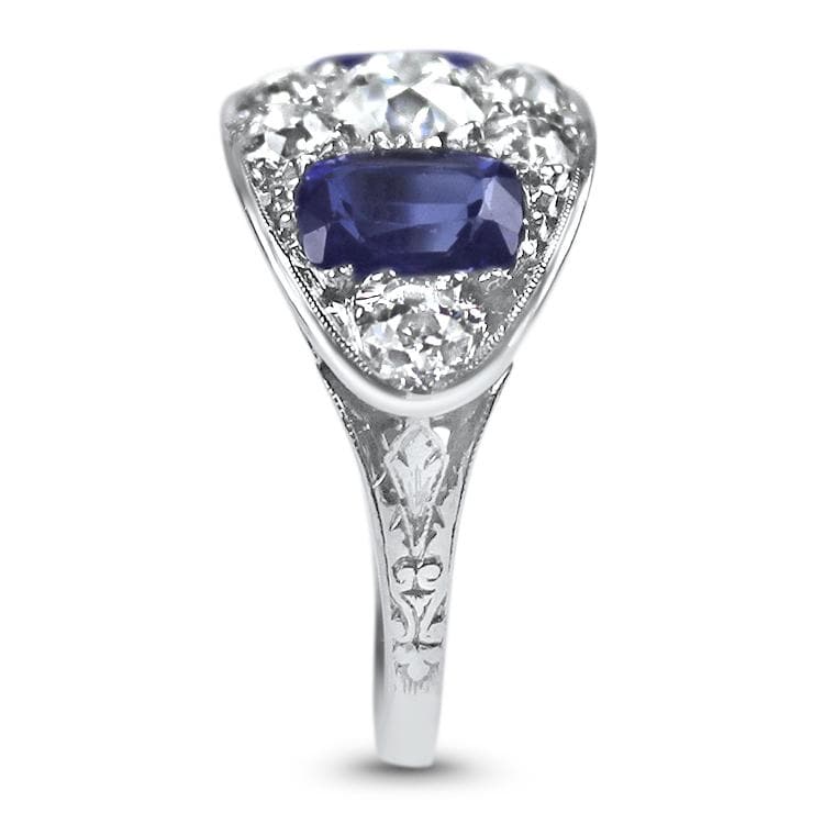 PAGE Estate Ring Platinum Old European Cut Diamond and Synthetic Sapphire Vintage Ring 7
