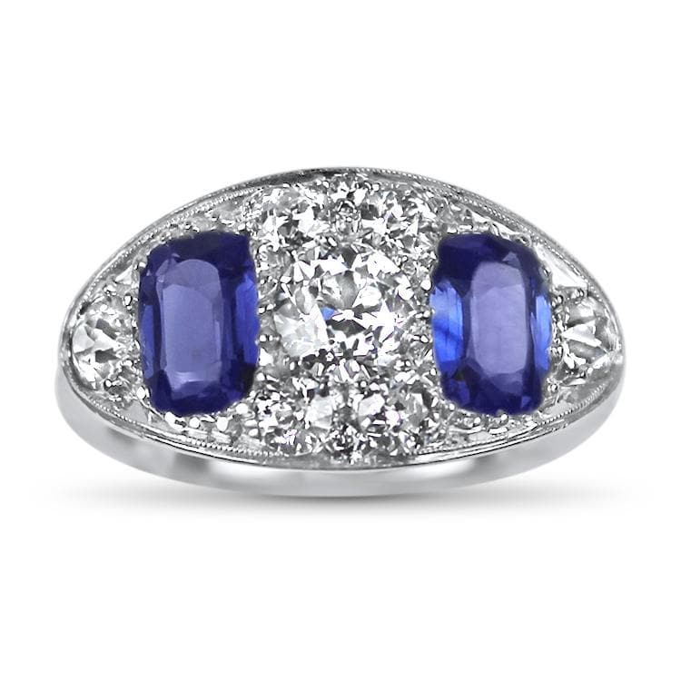 PAGE Estate Ring Platinum Old European Cut Diamond and Synthetic Sapphire Vintage Ring 7