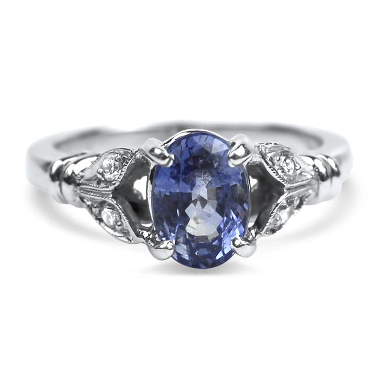 PAGE Estate Ring Platinum Oval Blue Sapphire and Diamond Ring 5.5