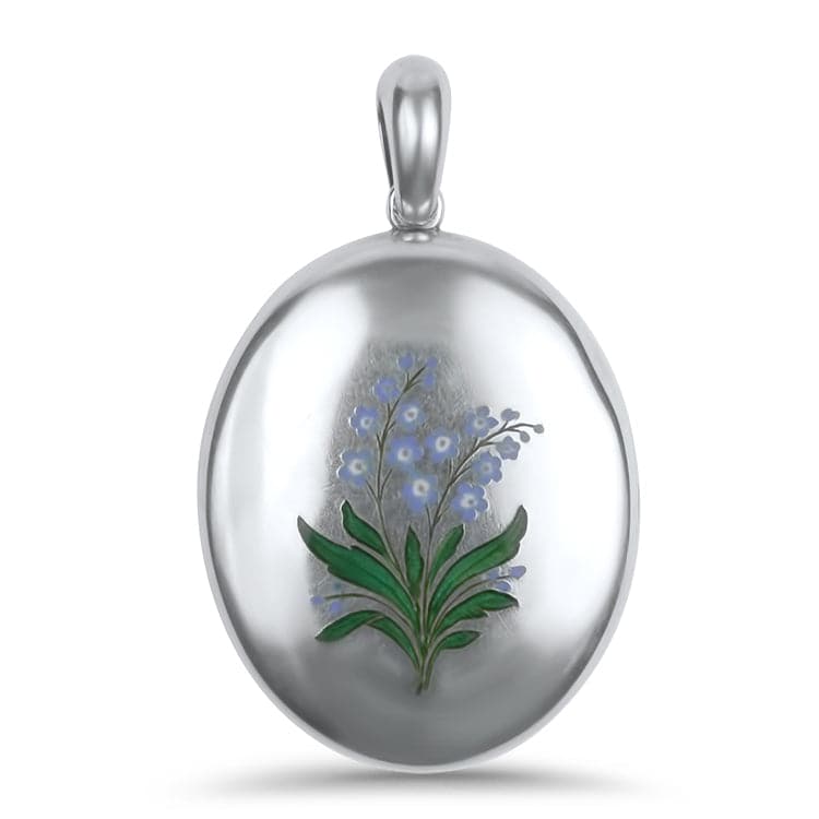 PAGE Estate Necklaces and Pendants Silver Victorian Oval Floral Enameled Locket