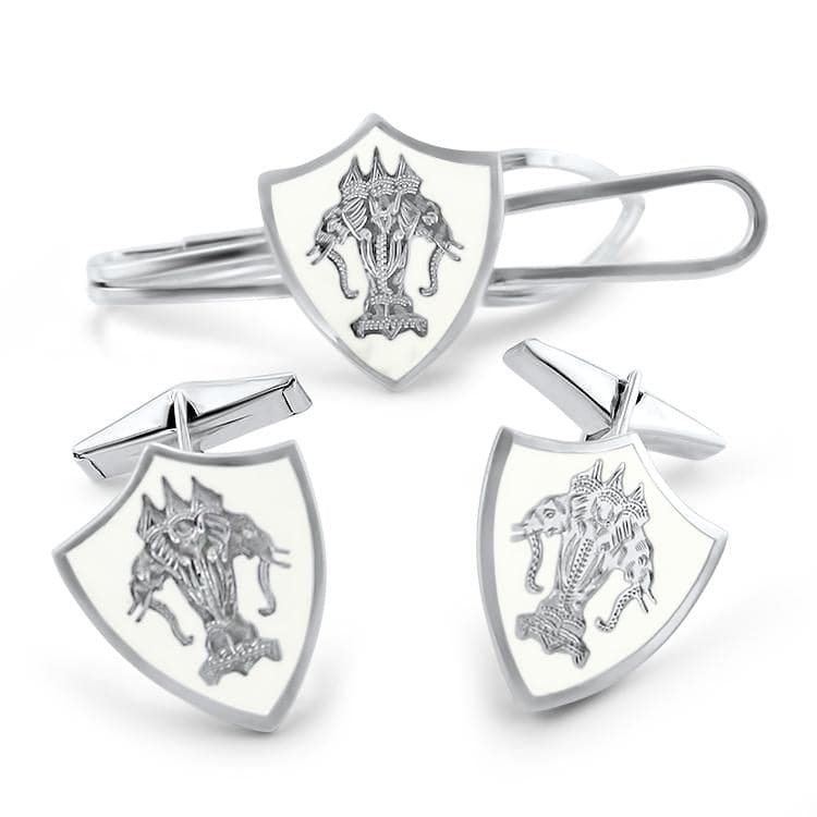 PAGE Estate Men's Jewelry Thai Elephant Cuff Link & Tie Clip Set