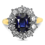 PAGE Estate Ring Unheated Cushion 2.50cts Sapphire Ring with Old European Cut Diamond Halo 6.25