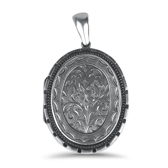 PAGE Estate Necklaces and Pendants Victorian Silver Engraved Oval Locket Circa 1880