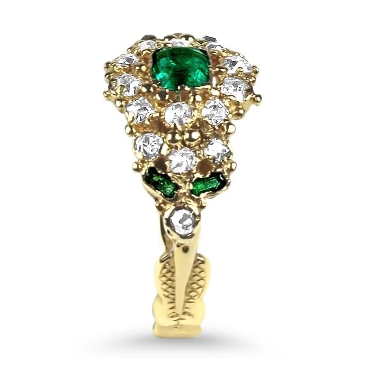 PAGE Estate Ring Yellow Gold Emerald and Diamond Cluster Ring 7