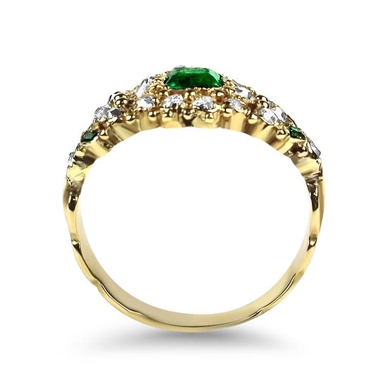 PAGE Estate Ring Yellow Gold Emerald and Diamond Cluster Ring 7