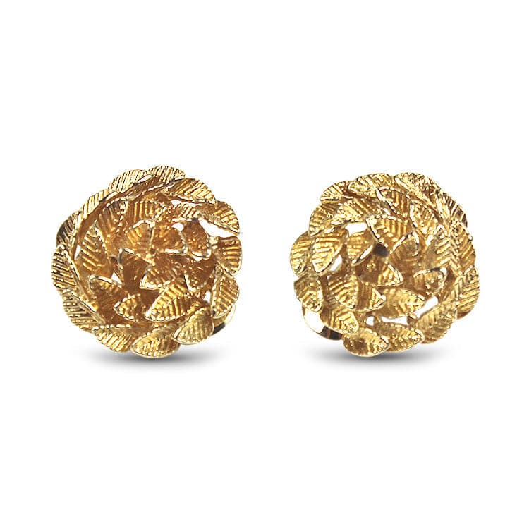 PAGE Estate Earring Yellow Gold Textured Floral Swirl Clip-On Earrings