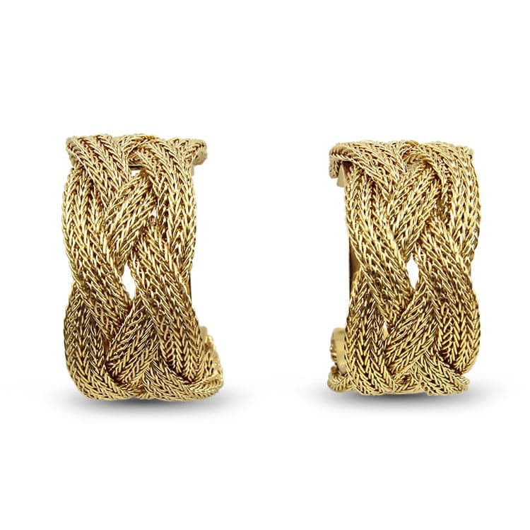 PAGE Estate Earring Yellow Gold Woven Hoop Earrings