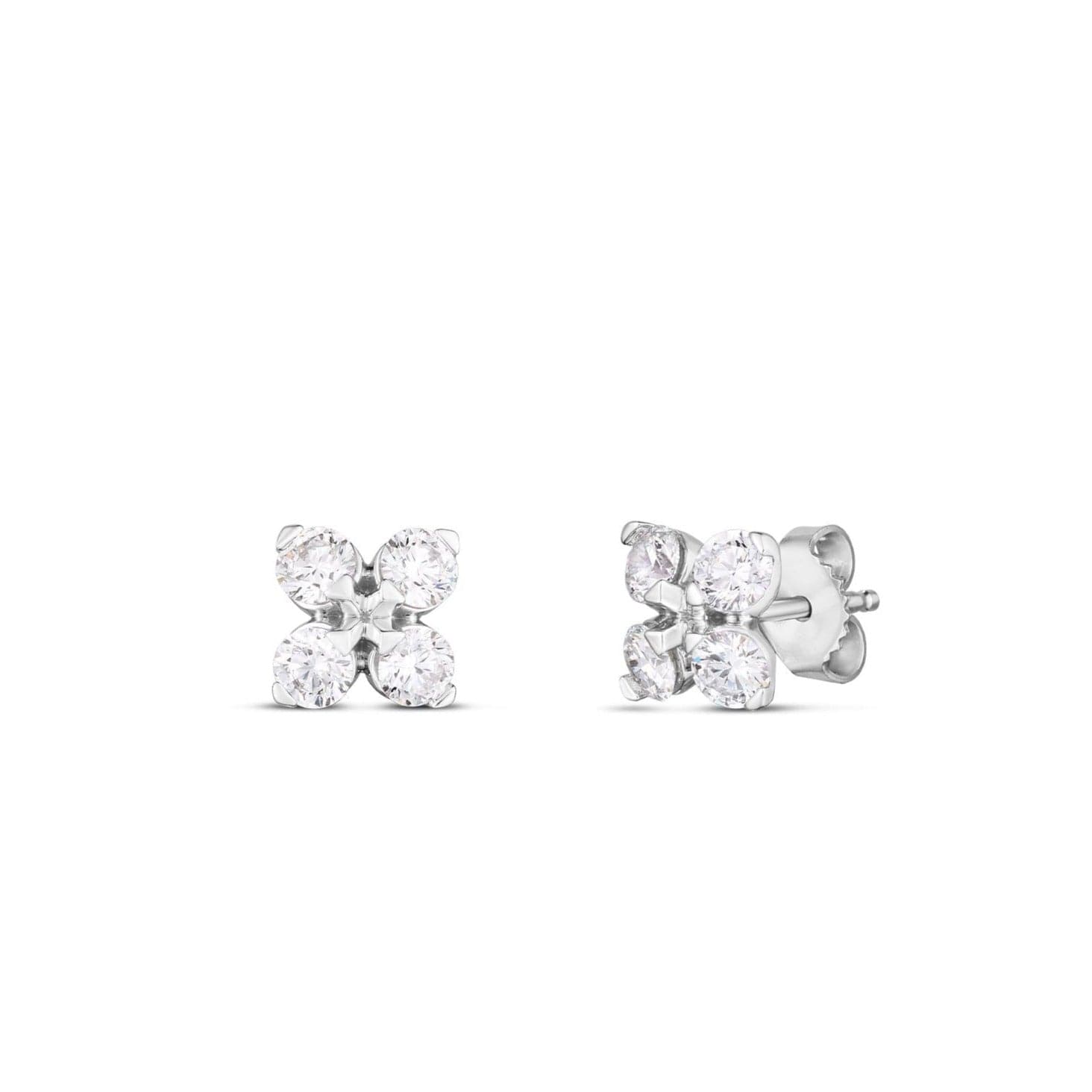 Roberto Coin Earring 18K White Gold Diamond 1.10ct Flower Stud Earrings