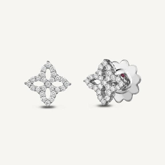 Roberto Coin Earring 18K White Gold Diamond Princess Flower Stud Earrings
