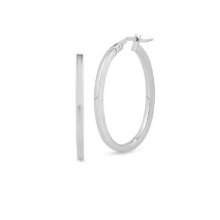Roberto Coin Earring 18K White Gold Medium Oval Hoop Earrings