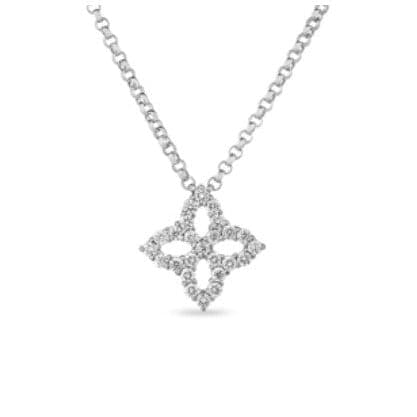 Roberto Coin Necklaces and Pendants 18K White Gold Princess Flower Diamond Necklace