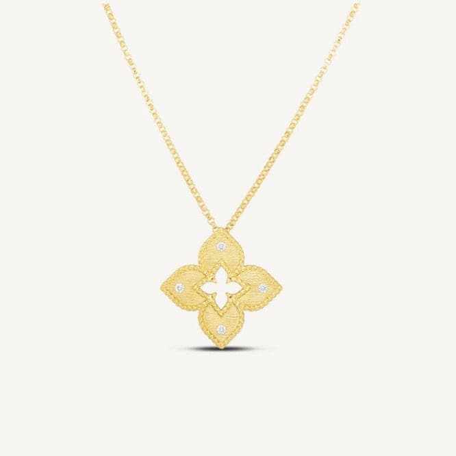 Roberto Coin Necklaces and Pendants 18K Yellow Gold Diamond Venetian Princess Flower Satin Necklace