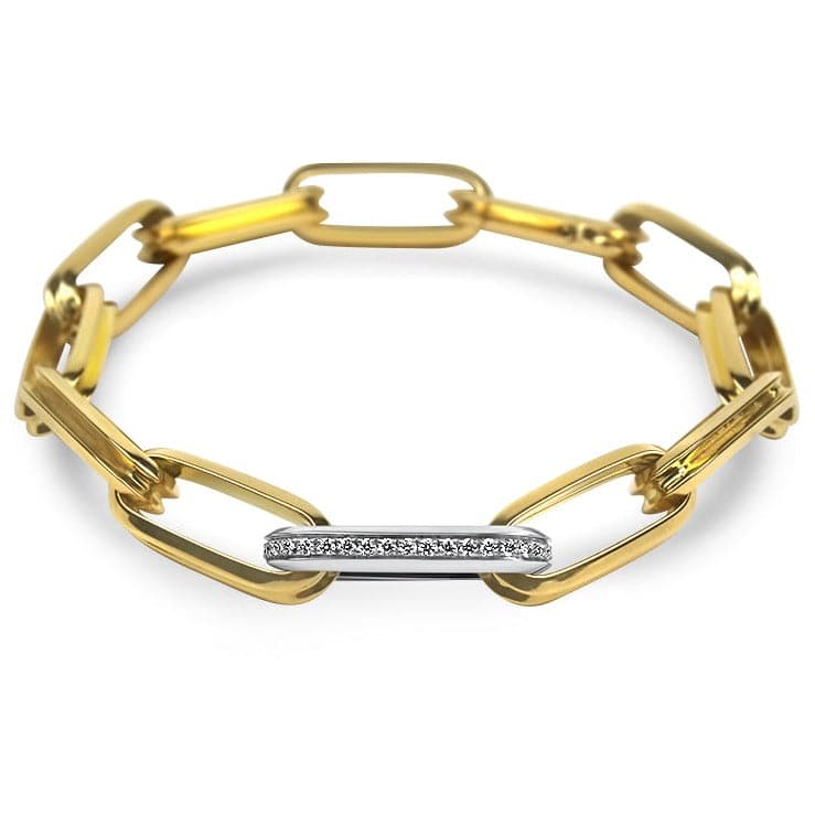 Roberto Coin Bracelet 18K Yellow Gold Link and Diamond Gents Bracelet