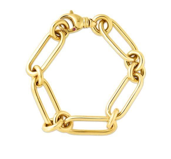Roberto Coin Bracelet 18K Yellow Gold Oro Classic Elongated Heavy Link Bracelet