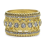 Christopher Designs Ring 18k Yellow Gold Roberto Coin Rosette Symmetric Diamond Band 6.5
