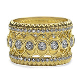 Christopher Designs Ring 18k Yellow Gold Roberto Coin Rosette Symmetric Diamond Band 6.5