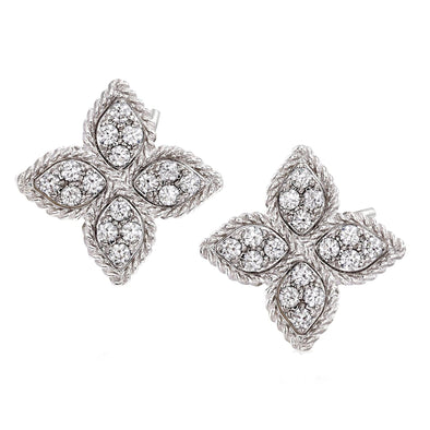 Roberto Coin Earring Roberto Coin 18K White Gold Medium Diamond Princess Flower Stud Earrings