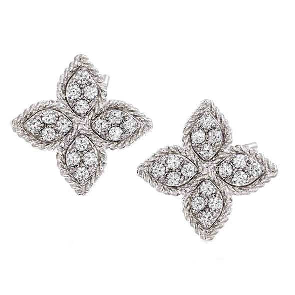 Roberto Coin Earring Roberto Coin 18K White Gold Medium Diamond Princess Flower Stud Earrings