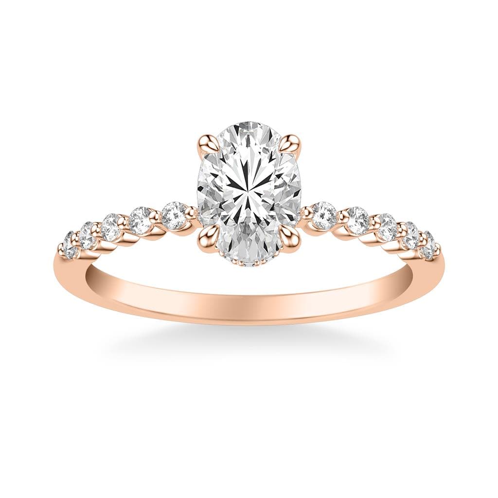 Sincerely Springer's Engagement Ring 14K Rose Gold Oval Solitaire Engagement Setting with Hidden Halo and Diamond Band 6.5