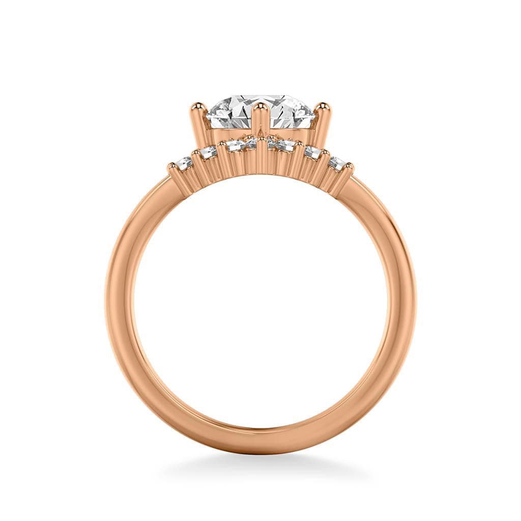 Sincerely Springer's Engagement Ring 14k Rose Gold Round Contemporary Engagement Setting with Diamond Crown 7.5mm / 6.5