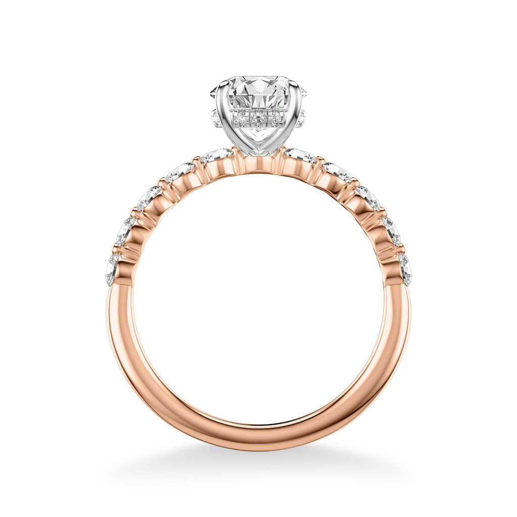 Sincerely Springer's Engagement Ring 14K Rose Gold Round Solitaire Engagement Setting with Hidden Halo and Large Diamond Band 6.5