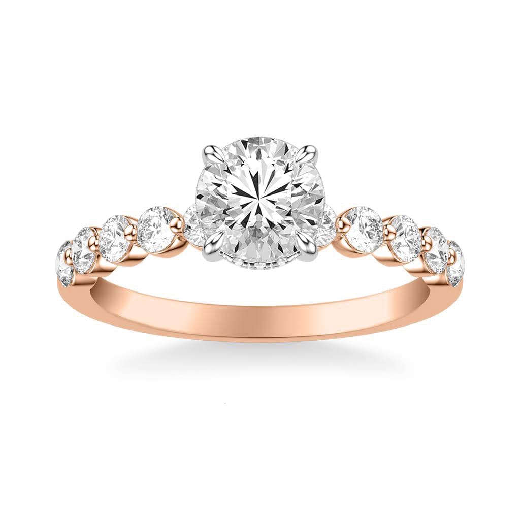 Sincerely Springer's Engagement Ring 14K Rose Gold Round Solitaire Engagement Setting with Hidden Halo and Large Diamond Band 6.5