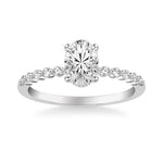 Sincerely Springer's Engagement Ring 14k White Gold Oval Solitaire Engagement Setting with Hidden Halo and Diamond Band 6.5mm / 6.5