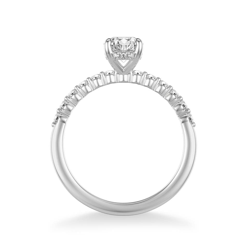 Sincerely Springer's Engagement Ring 14k White Gold Oval Solitaire Engagement Setting with Hidden Halo and Diamond Band 6.5mm / 6.5