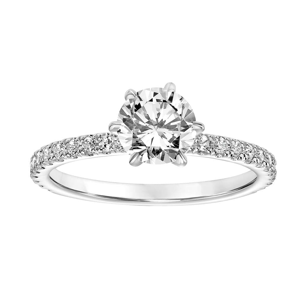 Sincerely Springer's Engagement Ring 14k White Gold Round 6-Prong Solitaire Engagement Setting with Diamond Band 6.5mm / 6.5