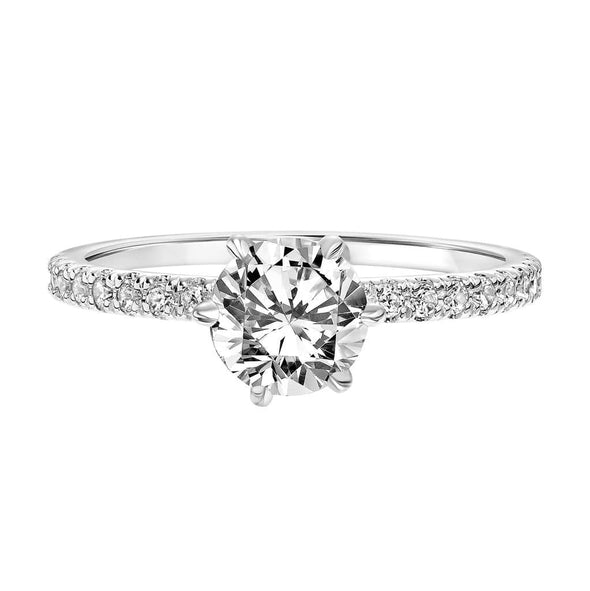 Sincerely Springer's Engagement Ring 14k White Gold Round 6-Prong Solitaire Engagement Setting with Diamond Band 6.5mm / 6.5