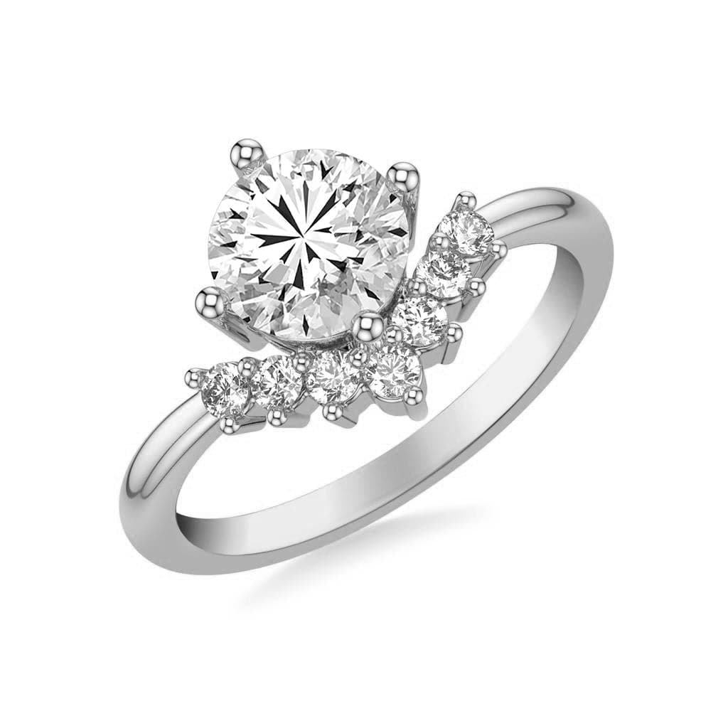 Sincerely Springer's Engagement Ring 14k White Gold Round Contemporary Engagement Setting with Diamond Crown 7.5mm / 6.5