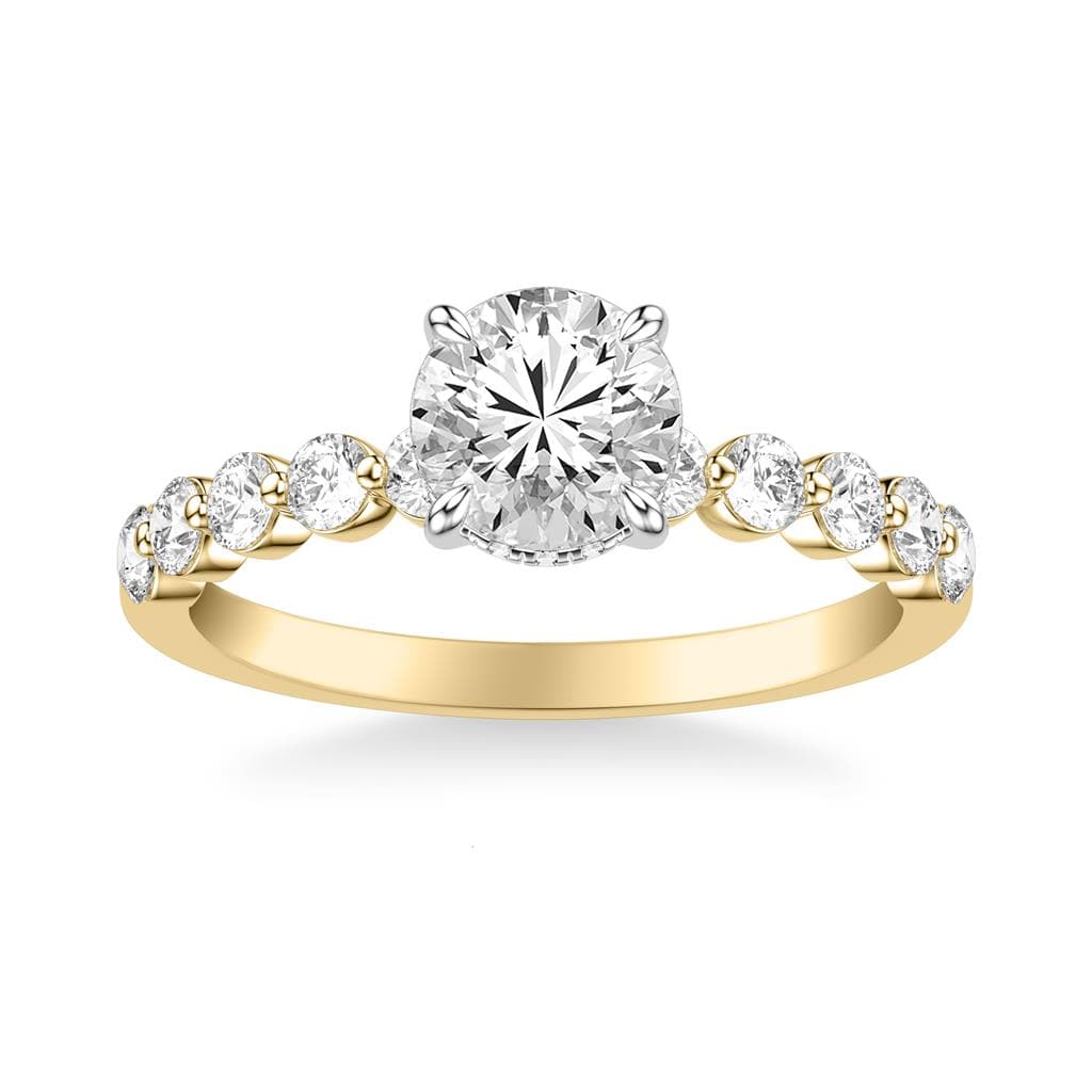 Sincerely Springer's Engagement Ring 14K Yellow Gold Round Solitaire Engagement Setting with Hidden Halo and Large Diamond Band 6.5