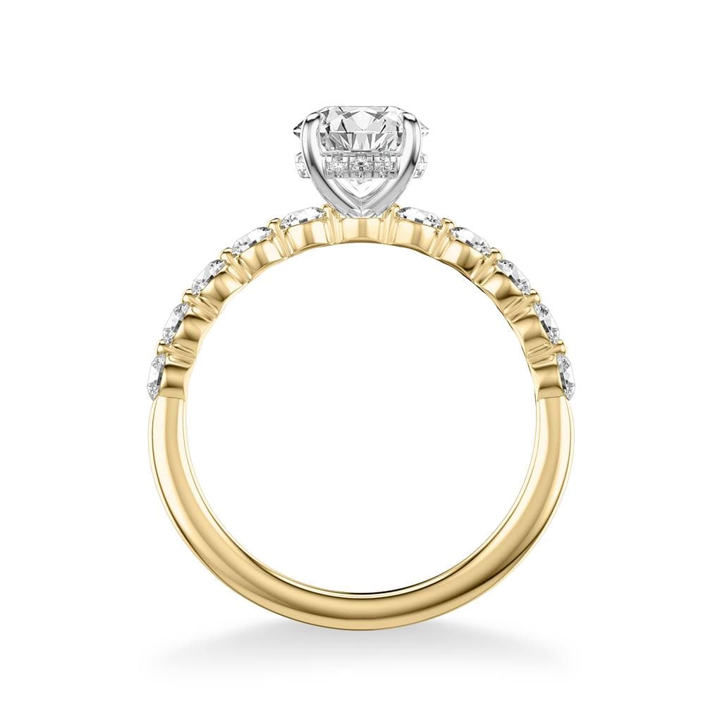 Sincerely Springer's Engagement Ring 14K Yellow Gold Round Solitaire Engagement Setting with Hidden Halo and Large Diamond Band 6.5