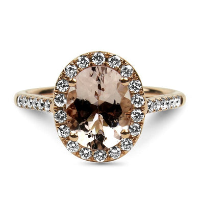 Springer's Collection Ring 14k Rose Gold Morganite and Diamond Halo Ring 6