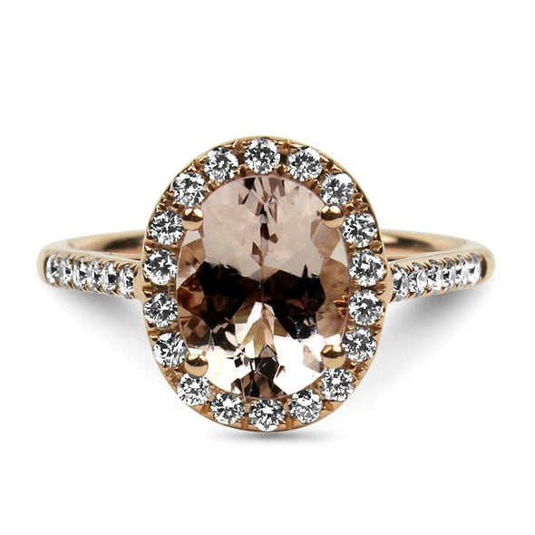 Springer's Collection Ring 14k Rose Gold Morganite and Diamond Halo Ring 6
