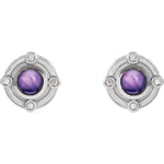 Springer's Collection Earring 14k White Gold Amethyst Cabochon Studs with Diamond Accents