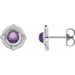 Springer's Collection Earring 14k White Gold Amethyst Cabochon Studs with Diamond Accents