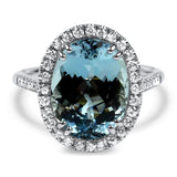Springer's Collection Ring 14k White Gold Aquamarine and Diamond Halo Ring 6.5
