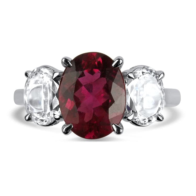 Springer's Collection Ring 14k White Gold Christopher Designs Rubellite Tourmaline and Diamond Three Stone Ring 6.25