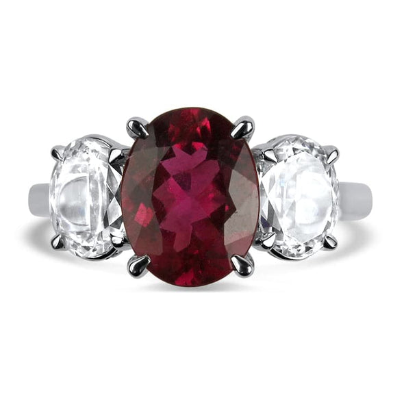 Springer's Collection Ring 14k White Gold Christopher Designs Rubellite Tourmaline and Diamond Three Stone Ring 6.25