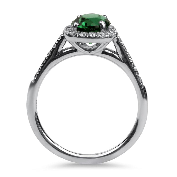 Springer's Collection Ring 14k White Gold Oval Green Tourmaline and Diamond Halo Ring 6.25
