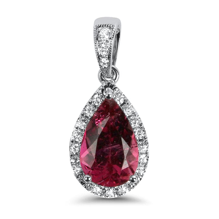 Springer's Collection Necklaces and Pendants 14k White Gold Pink Tourmaline and Diamond Halo Pendant