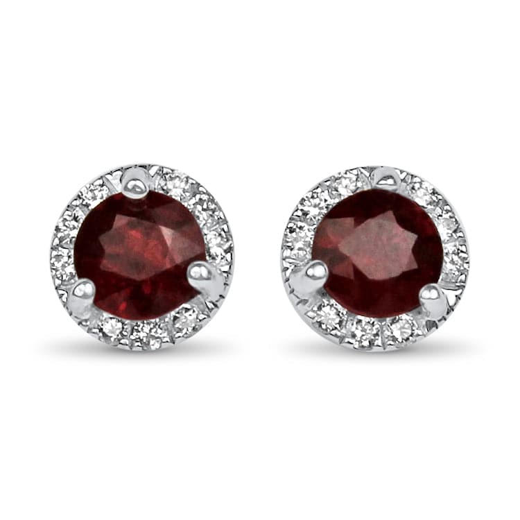 Springer's Collection Earring 14k White Gold Ruby & Diamond Halo Stud Earrings