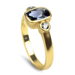 Springer's Collection Ring 14k Yellow Gold Cushion Cut Ceylon Sapphire and Diamond Ring 6.50