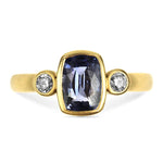 PAGE Estate Ring 14k Yellow Gold Cushion Cut Ceylon Sapphire and Diamond Ring 6.25