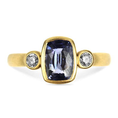PAGE Estate Ring 14k Yellow Gold Cushion Cut Ceylon Sapphire and Diamond Ring 6.25