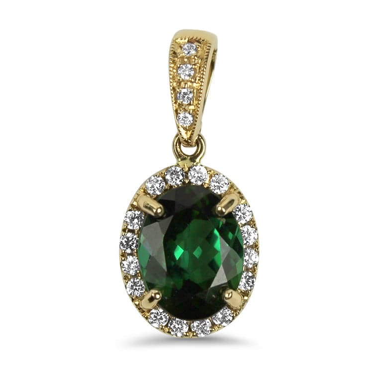 Springer's Collection Necklaces and Pendants 14k Yellow Gold Oval Tourmaline and Diamond Halo Pendant
