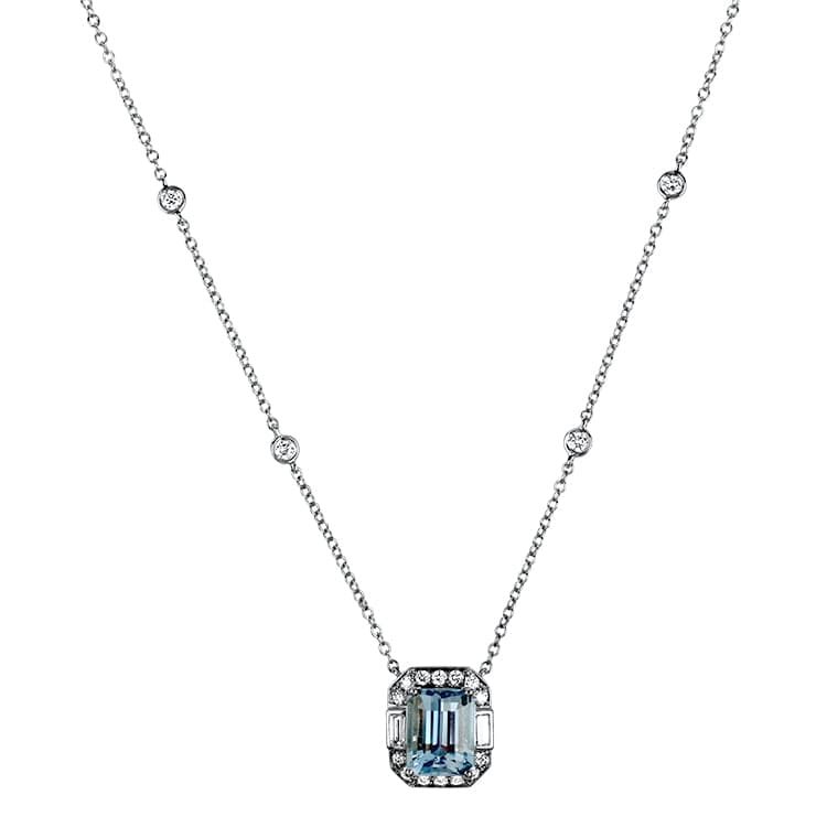 Springer's Collection Necklaces and Pendants 18k White Gold Aquamarine and Diamond Pendant